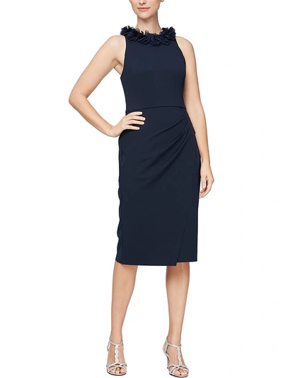 Alex & Eve Womens Ruffle Knee Evening Dress In Blue