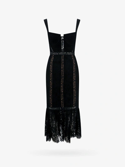 Self-portrait Lace Cotton-blend Midi Dress In Black