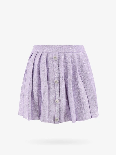 Self-portrait Sequin-knit Pleated Mini Skirt In Purple