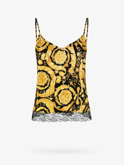 Versace Barocco-print Silk Pajama Tank Top In Gold