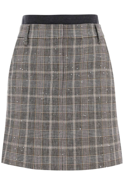Brunello Cucinelli Prince Of Wales Skirt In Multicolor