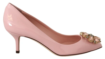 Dolce & Gabbana Pink Leather Crystal Heels Pumps Heels Shoes