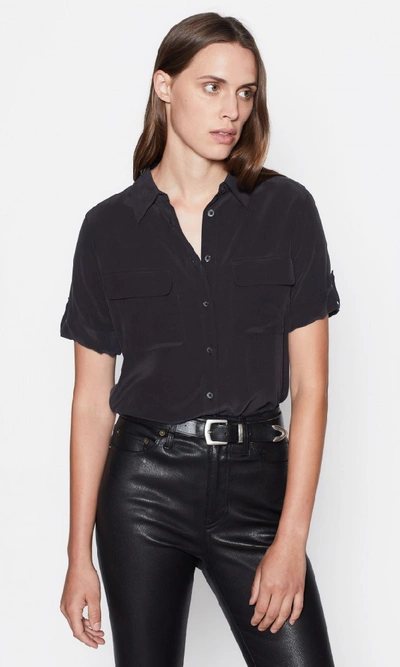 Equipment Short Sleeve Slim Signature Silk Shirt In True Black