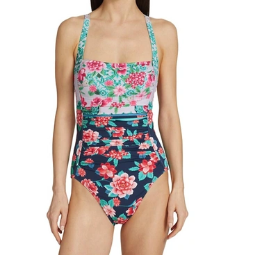 Johnny Was Japer Ruched One Piece Swimsuit In Multi In Blue