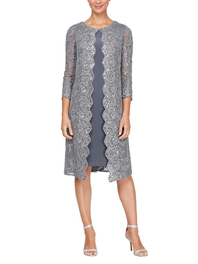 Alex Evenings Plus Womens Lace Overlay Knee Length Shift Dress In Grey