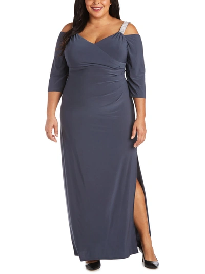 R & M Richards Plus Womens Embellished Maxi Evening Dress In Grey