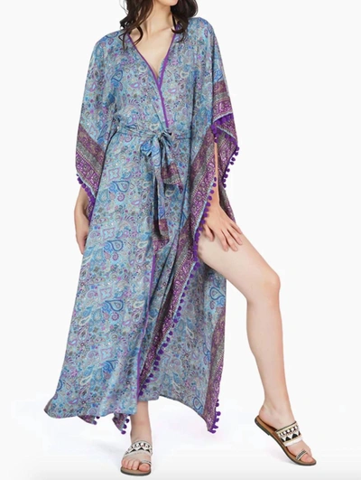 America & Beyond Ana Maxi Kimono Cover Up In Blue Multi