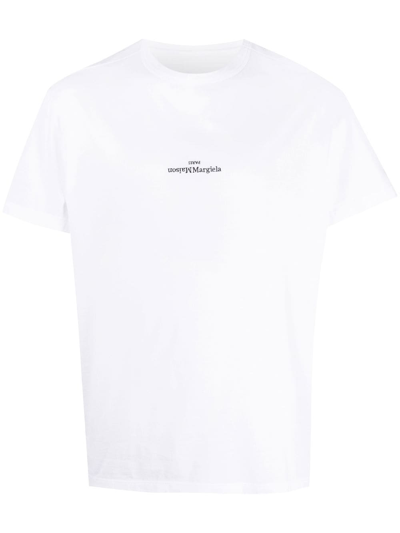 Maison Margiela White Printed T-shirt In White/ Black Embroidery
