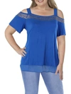 BELLDINI PLUS WOMENS EMBELLISHED COLD SHOULDER PULLOVER TOP