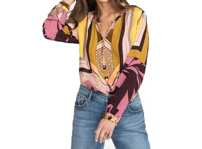 Johnny Was Anabel Silk Blouse Top In Multi In Yellow