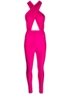The Andamane Hola Shiny Stretch Lycra Jumpsuit In Pink