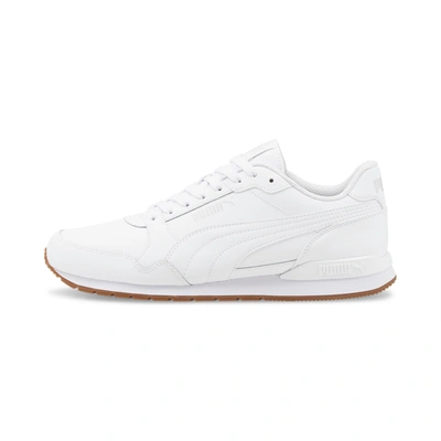 Puma St Runner V4 Leather Men's Sneakers In White-glacial Gray-gum
