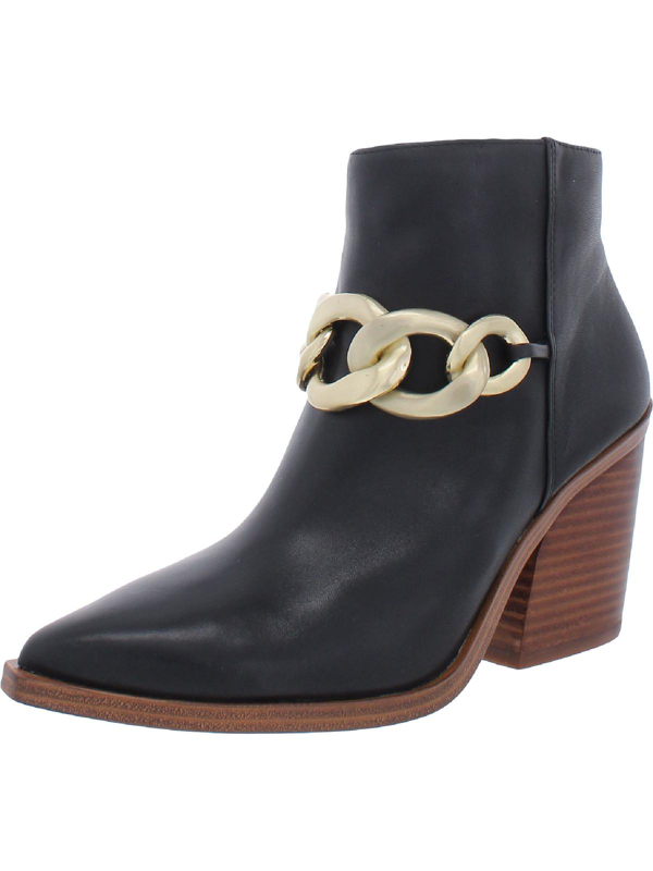 Vince Camuto Women's Selmente Leather Pointed Toe Booties - Mid Heel Ankle Boots With Zipper - Black, Size 6 Medium