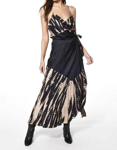 Young Fabulous & Broke Arlo Maxi Wrap Satin Skirt In Sandstone Web In Black