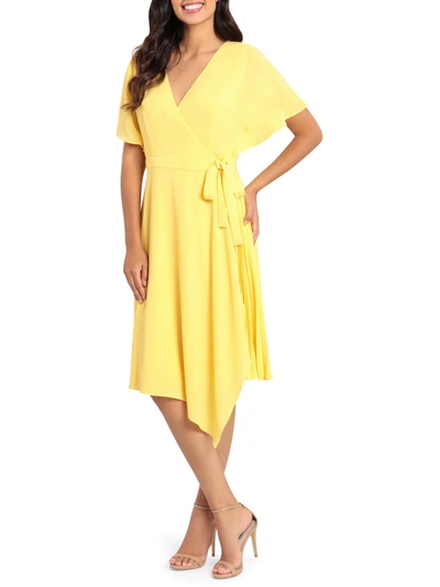 Maggy London Womens Pleated Midi Wrap Dress In Yellow