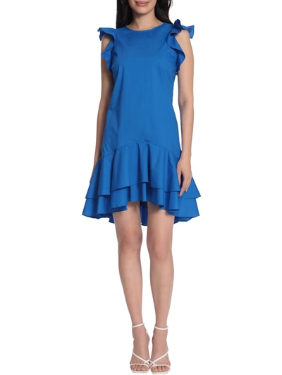 Maggy London Womens Ruffled Layered Mini Dress In Blue