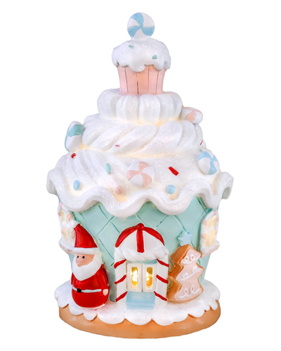 First Traditions 8in Santa Cake House With 3 Yellow Led Lights In Brown