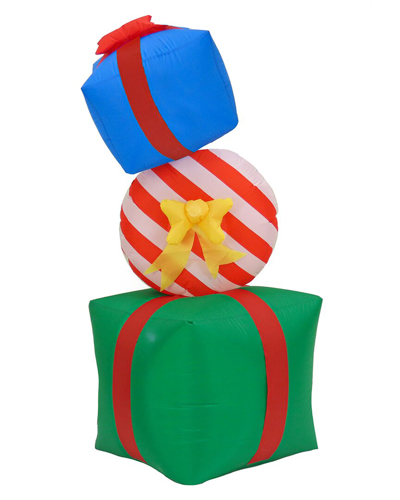 First Traditions 6' Green Inflatable Blow Up Giftbox Combination With 3 Warm White Led Lights