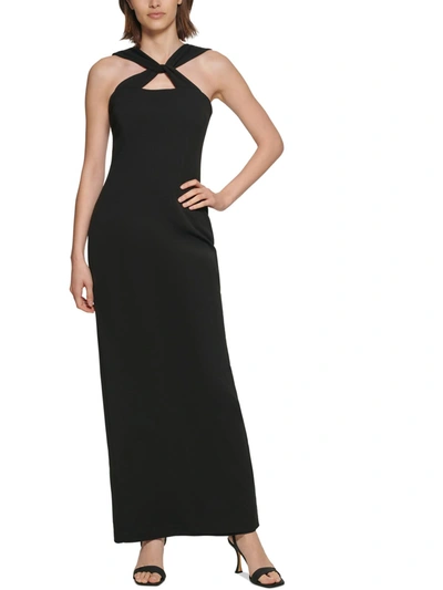 Calvin Klein Womens Knot-front Maxi Evening Dress In Black