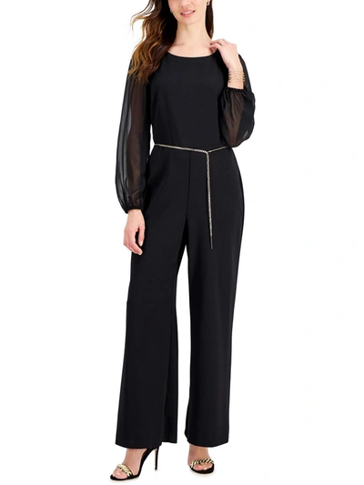 Connected Apparel Womens Scuba Sheer Boatneck Jumpsuit In Black