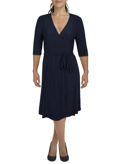 Kiyonna Plus   Womens Knit Knee-length Wrap Dress In Blue