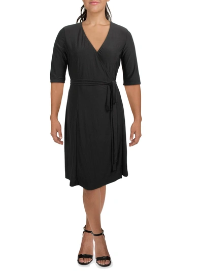 Kiyonna Plus   Womens Knit Knee-length Wrap Dress In Black