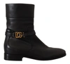 DOLCE & GABBANA Dolce & Gabbana Leather Flats Logo Short Boots Women's Shoes