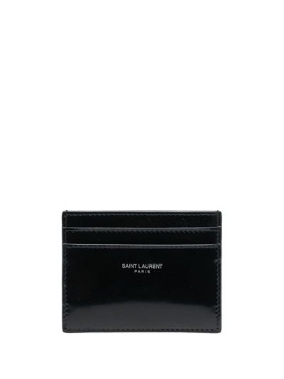 Saint Laurent Paris Leather Cardholder In Schwarz