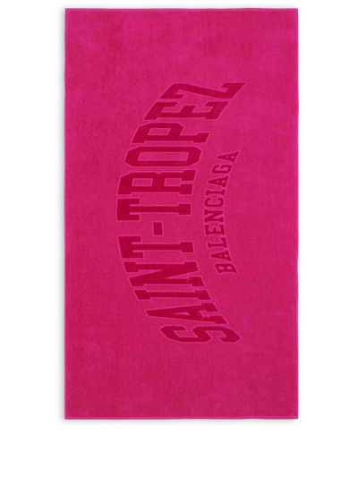 Balenciaga Slogan-print Beach Towel In Pink