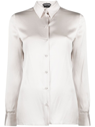 Tom Ford Button-down Silk Shirt In Chalk