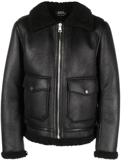 Apc Faux-shearling Trim Bomber Jacket In Schwarz