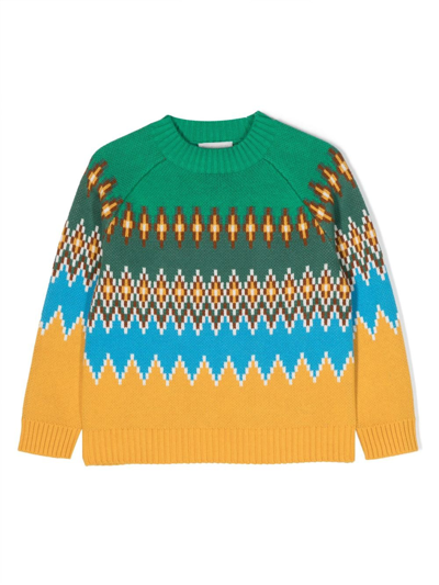 Stella Mccartney Kids' Fair Isle Intarsia-knit Jumper In Grün