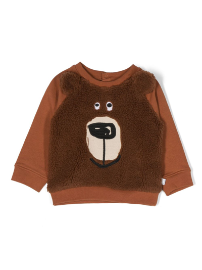 Stella Mccartney Babies' Bear-print Fleece Sweatshirt In Brown