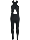 The Andamane Hola Shiny Stretch Lycra Jumpsuit In Black