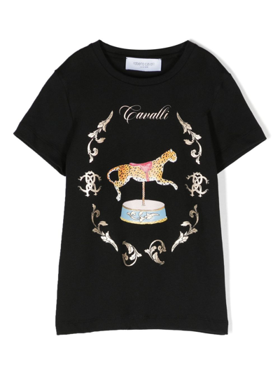 Roberto Cavalli Junior T-shirt Mit Zirkus-print In Black