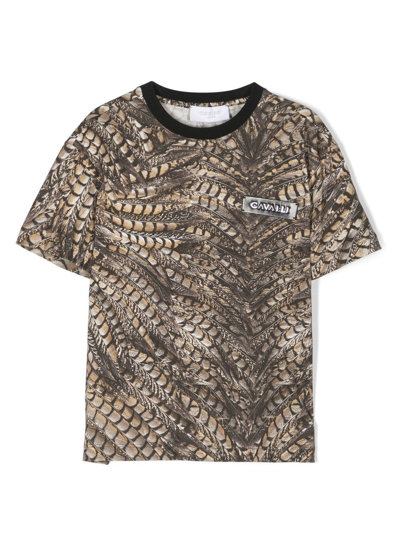 Roberto Cavalli Junior Kids' T-shirt Mit Animal-print In Brown