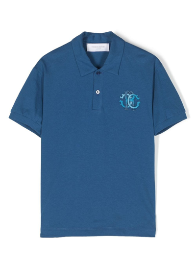 Roberto Cavalli Junior Poloshirt Mit Logo-stickerei In Blue