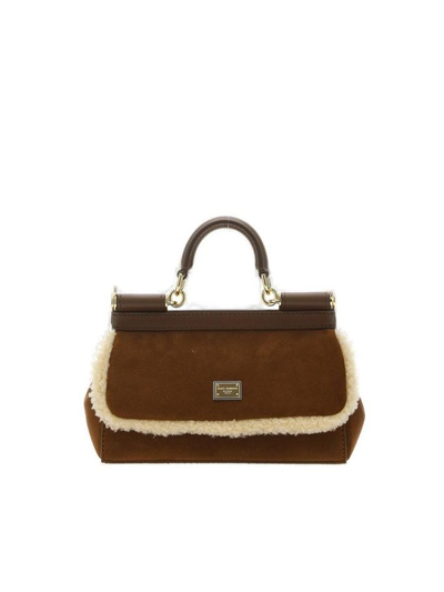 Dolce & Gabbana Small Elongated Sicily Suede Bag In Beige
