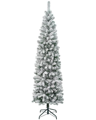 First Traditions 6ft Acacia Pencil Slim Flocked Tree In Green