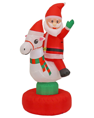 First Traditions 6' Red Inflatable Blow Up Santa On Rocking Horse With 3 Warm White Led Lights
