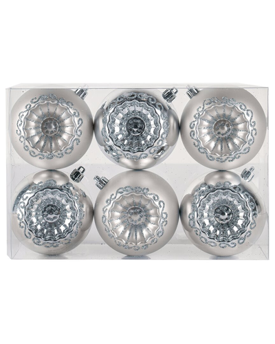 First Traditions Set Of 6 10in Silver Ball Shatterproof Bauble Ornaments