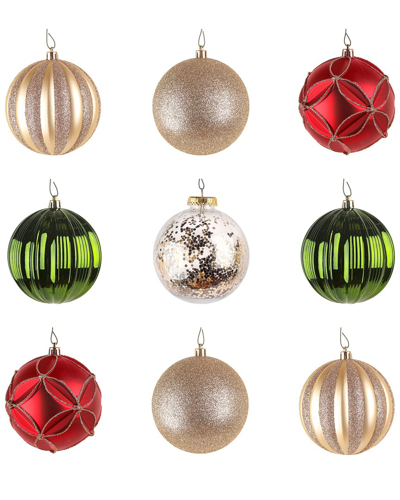 First Traditions Set Of 9 13in Gold, Red & Green Ball Ornaments