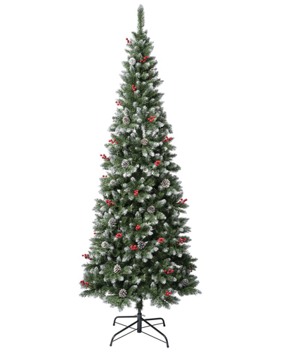 First Traditions 7.5ft Cullen Slim Tree With Berries And Pinecones In Green