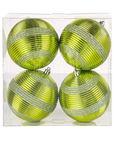 First Traditions Set Of 4 4.5in Green Ball Shatterproof Bauble Ornaments