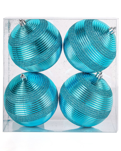First Traditions Set Of 4 4.5in Blue Ball Shatterproof Bauble Ornaments