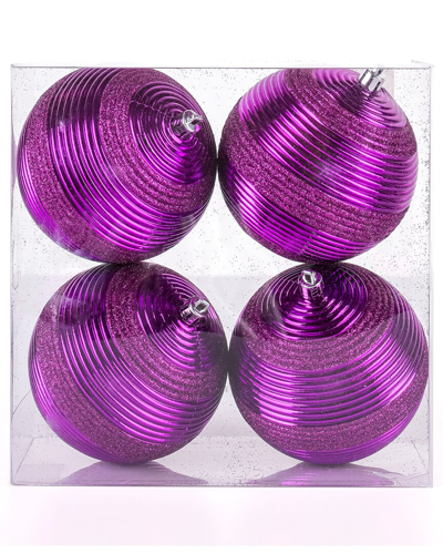 First Traditions Set Of 4 4.5in Purple Ball Shatterproof Bauble Ornaments