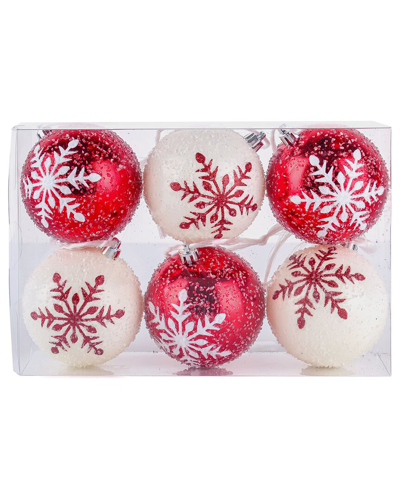 First Traditions Set Of 6 10in Red & White Snowflake Ball Shatterproof Bauble Ornaments