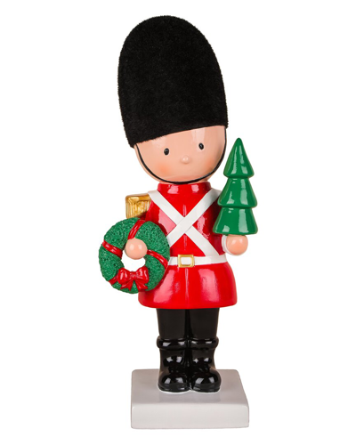 First Traditions 11in Christmas Soldier Holding Tree & Wreath Figurine In Red