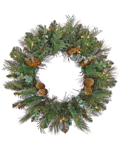 First Traditions 30in North Conway Wreath With Battery Operated Led Lights & Timer In Green
