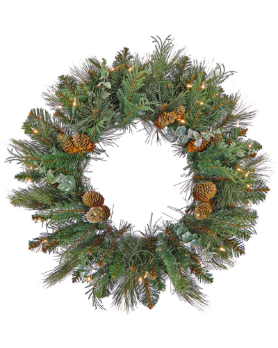 First Traditions 30in North Conway Wreath With 100 Clear Lights In Green